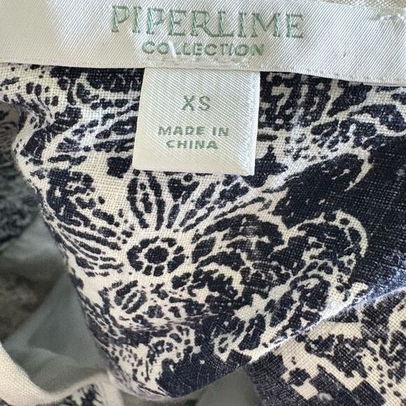 PIPERLIME COLLECTION Linen Tunic Panel Dress Size XS Blue White V-Neck Bohemian - Picture 3 of 5